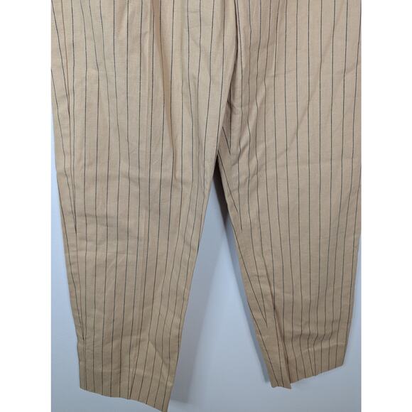 NWT Maje Striped Cotton Linen Blend High Waist Trousers in Beige - Picture 3 of 10